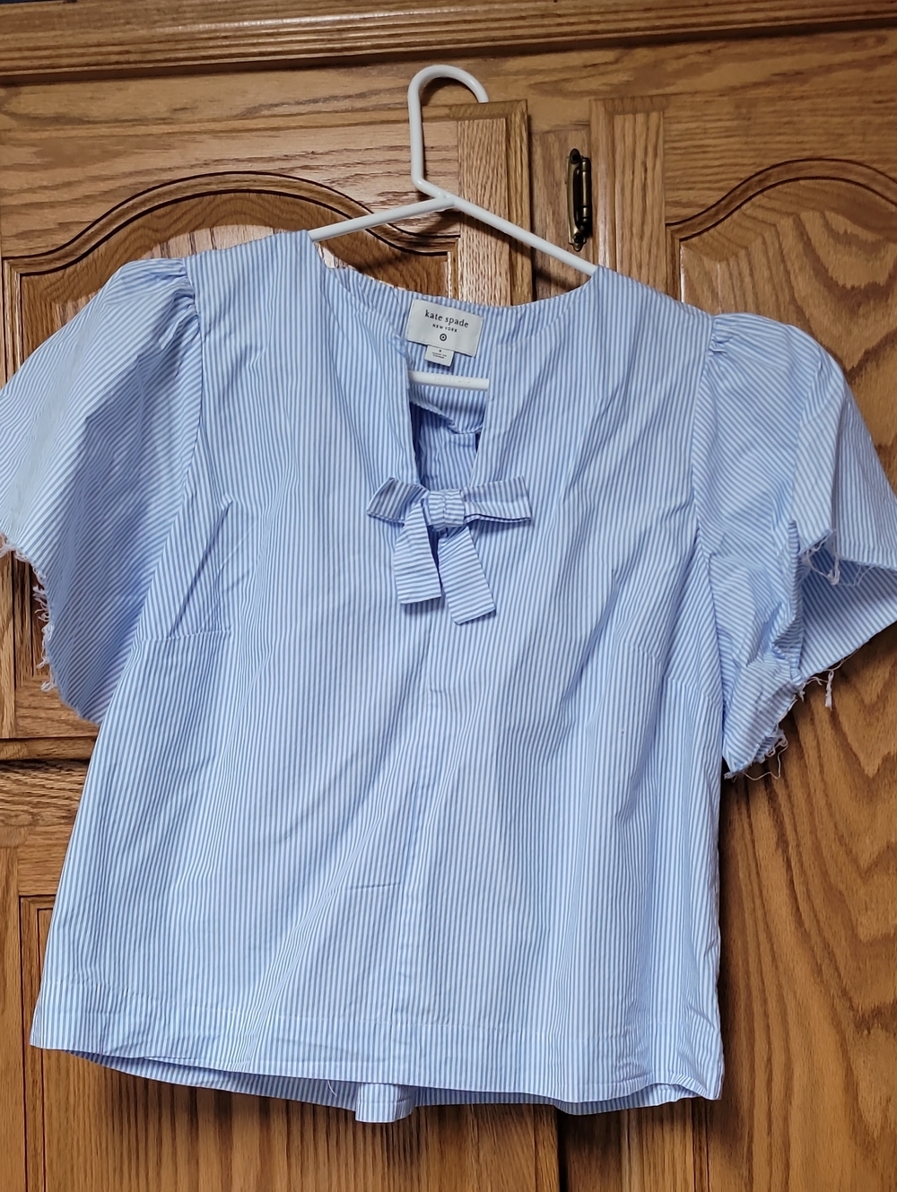 kate spade 100% Cotton Light Blue Pinstripe Bow-Accent Women's Blouse